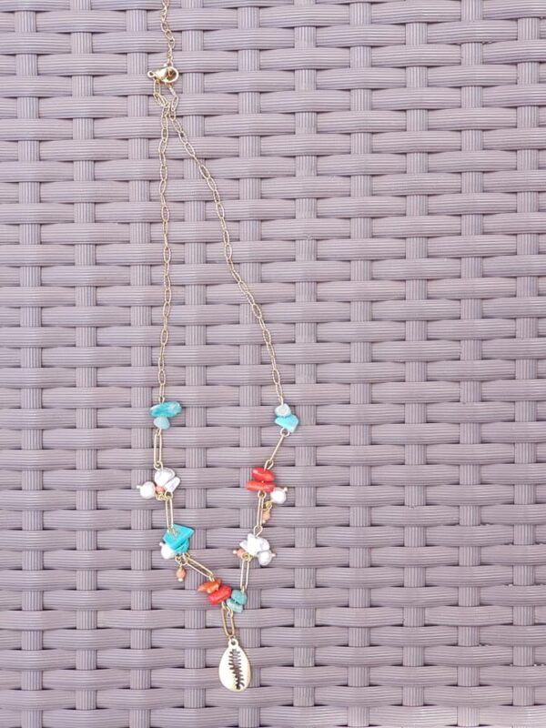 handmade stainless steel necklace with semi precious stones